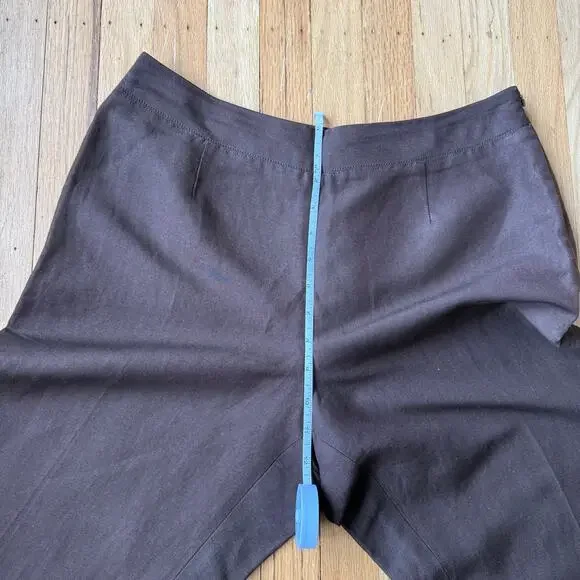 Kate Hill Chocolate Brown Linen Straight Leg Ankle Trouser Pants Sz 12P Mature - Picture 8 of 10